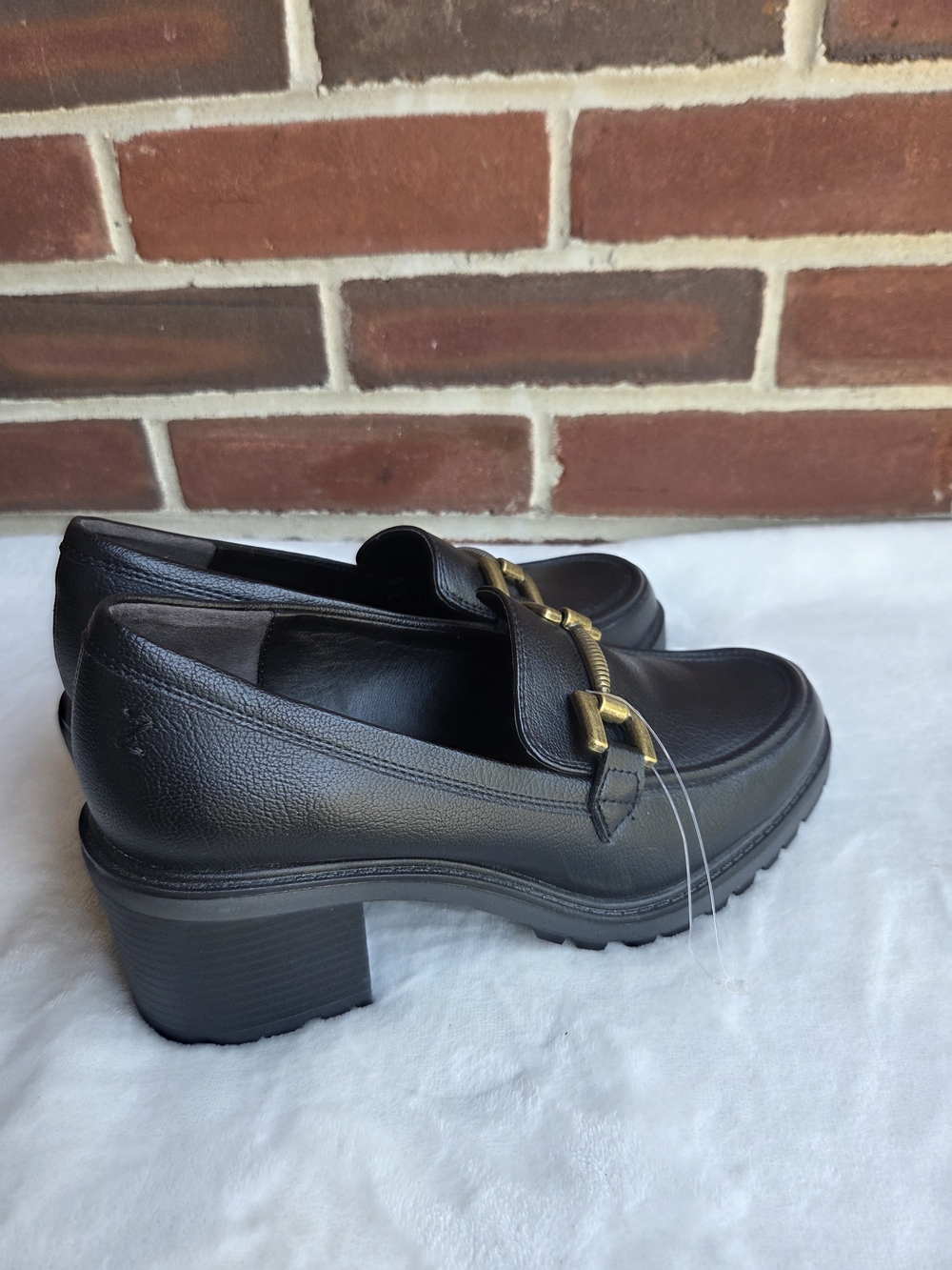 Zodiac Black Faux-Leather Lug Sole Loafers with Gold Buckle - Picture 9 of 12